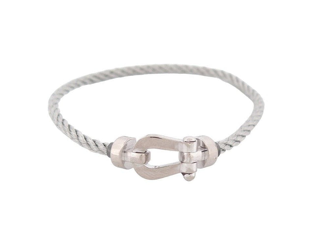 Bracelet bracelet FRED force 10 mm manille en or blanc cable acier t14 58 Facettes 260312