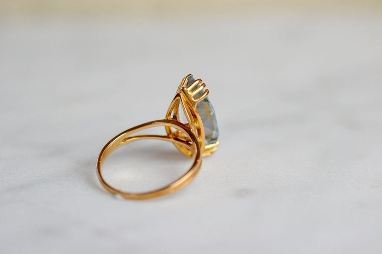 Bague 53 Bague Vintage Navette Aigue-Marine 58 Facettes 3732