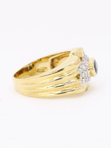 Bague 54.5 Bague godrons or jaune saphir ovale diamants 58 Facettes 1160