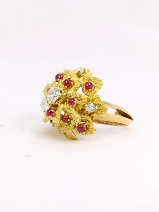 Bague 51 Bague cocktail or jaune diamants rubis 58 Facettes J301