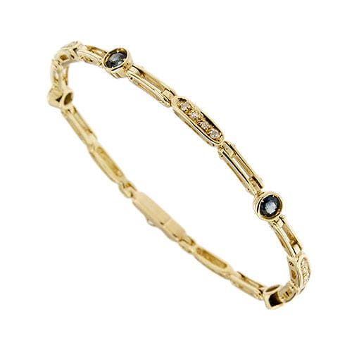 Geelgouden armband met segmenten, saffieren en diamanten 