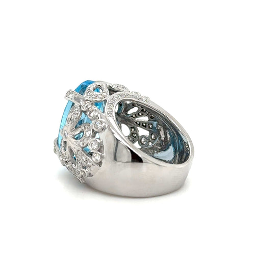 Bague 55 Bague or blanc topaze et diamants 58 Facettes 1.0000076/2