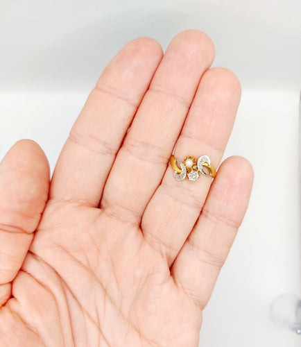 Bague 52 Bague toi et moi antique or, diamant et perle 58 Facettes A05423