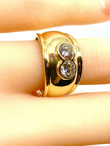 Bague Bague jonc/ bandeau en or jaune 18 carats ornée de 2 diamants 58 Facettes AB430