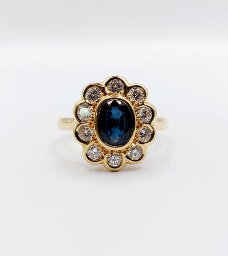 Bague 58 Bague marguerite art deco or 18k saphir et diamants taille brillants 58 Facettes A03969