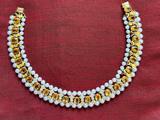 Collier Tour de cou vintage Bvlgari diamants, citrines et perles 58 Facettes VIN-NECK-I