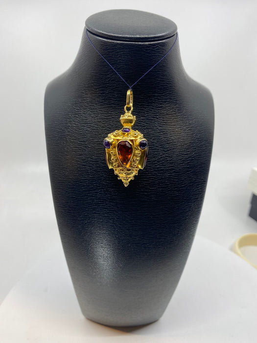 Pendentif Pendentif breloque en or jaune 18 carats, citrines et amethystes 58 Facettes AB329