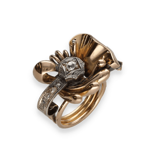 Bague 55 Bague Tank – Or 18k – Diamants Taille Rose et Ancienne – Vers 1940 – Taille 55 58 Facettes FB10869