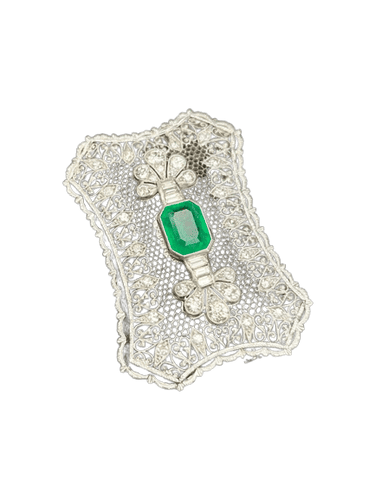 Broche Broche « Le Treillis des Rêves » en platine, diamants et émeraudes 58 Facettes
