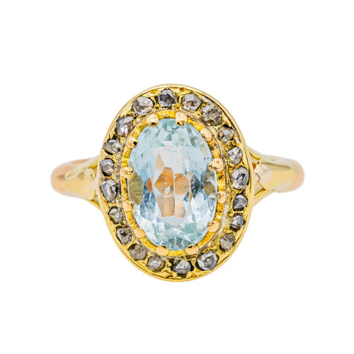 Bague 47 Bague Pompadour Or jaune Aigue marine, Diamant 58 Facettes 3447714CN