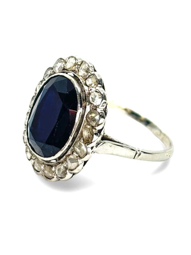 Bague 54.5 Bague ancienne or blanc saphir 5 ct et diamants 0,60 ct 58 Facettes 1296