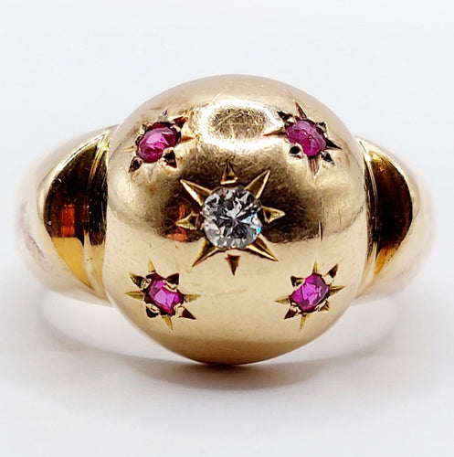 Bague 53 Bague dôme bombé or rose 18k diamant taille brillant et rubis serti étoilé (circa 1950) art deco 58 Facettes A04368