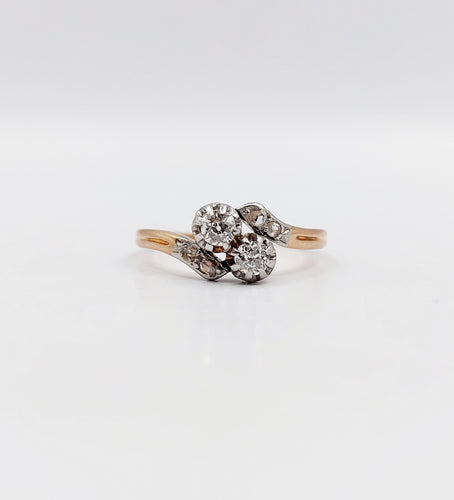 Bague toi et moi or rose, diamants taille ancienne (circa 1900) 58 Facettes A06235