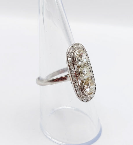 Bague 54.5 Bague marquise art deco Platine 2,25 carats diamant taille ancienne (circa 1910) 58 Facettes A06120
