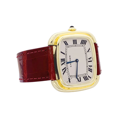 Uhr Cartier, „Square“ aus Gelbgold und Leder. 