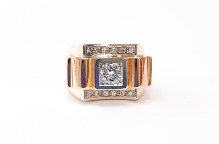 Bague 54 Bague Tank diamants en or rose et platine 58 Facettes Bag.Tank.Dt-1323