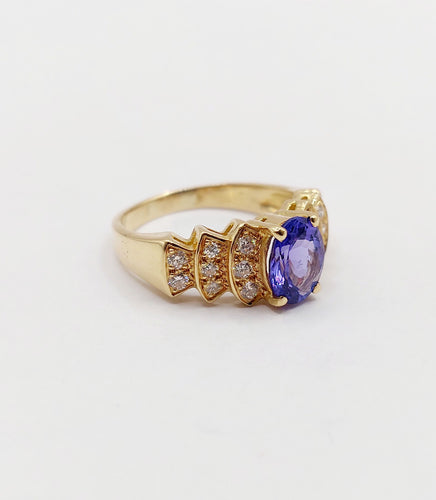 Bague 52 Bague jonc vintage en or 18k tanzanite 1,10 ct et diamants 58 Facettes B01020
