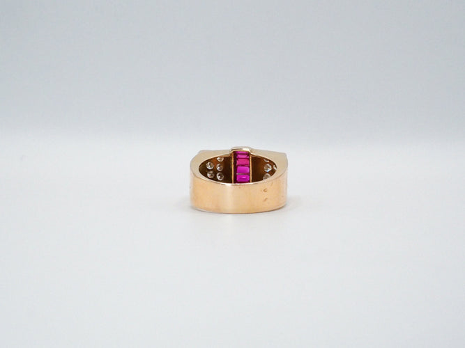 Bague 55 Bague Tank or jaune rubis diamants 58 Facettes 5007