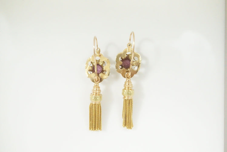 Boucles d'oreilles Boucles d'oreilles pendantes or et grenats Napoléon III 58 Facettes SQ0842333
