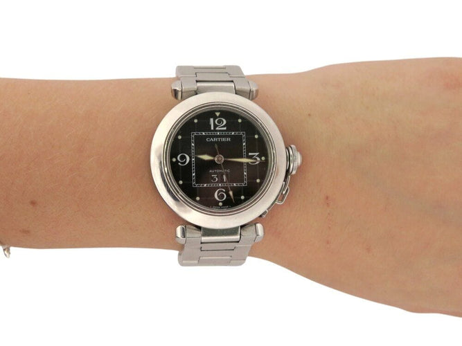 Montre montre CARTIER pasha c 2475 35mm acier automatique   lady 58 Facettes 269255