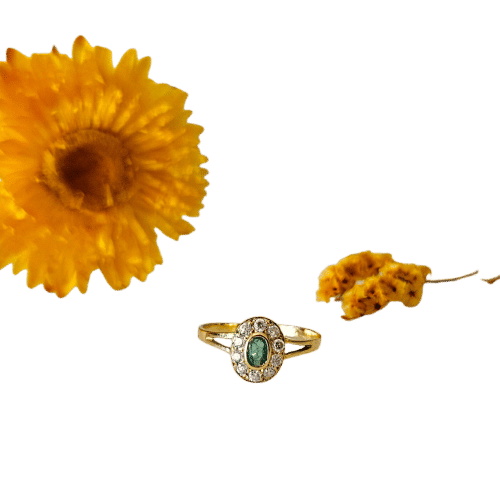 Bague 56 Bague marguerite or jaune émeraude diamants 58 Facettes MG10