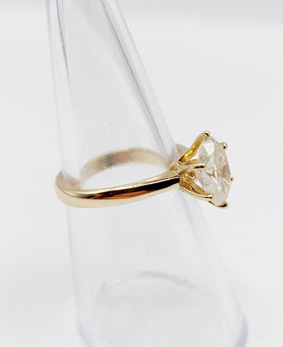 Bague 52 Bague solitaire or 14k ornée d'un diamant de 1,51 carats taille ovale Couleur J-K pureté SI2 avec certificat GWLAB 58 Facettes A03789