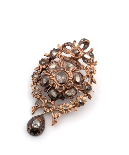 Broche Broche antique en or rose 9 carats avec diamants taille rose 58 Facettes