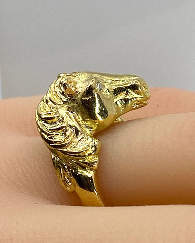 Bague 51 Bague en or jaune, tête de cheval et diamants 58 Facettes AB643