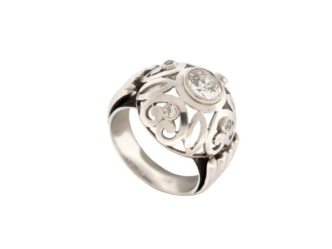 Bague 50 vintage bague style art deco 5 diamants 0.95 ct t50 en or blanc 18k 10.3gr 58 Facettes 269294