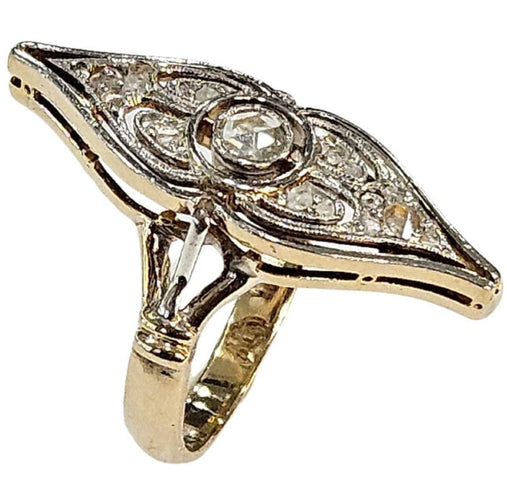 Bague 51 Bague navette Art déco diamants taille rose et hollandaise en or jaune et platine 58 Facettes E43