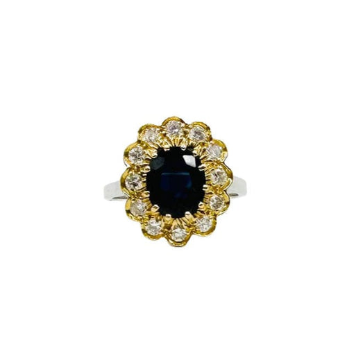 Bague 56 Bague bicolore or blanc et or jaune, saphir et diamants 58 Facettes Z1351441