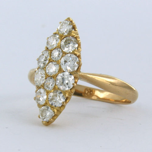 Anillo con diamantes antiguos corte mina de hasta 1,50 ct en oro amarillo de 20k, 4,2 gramos 