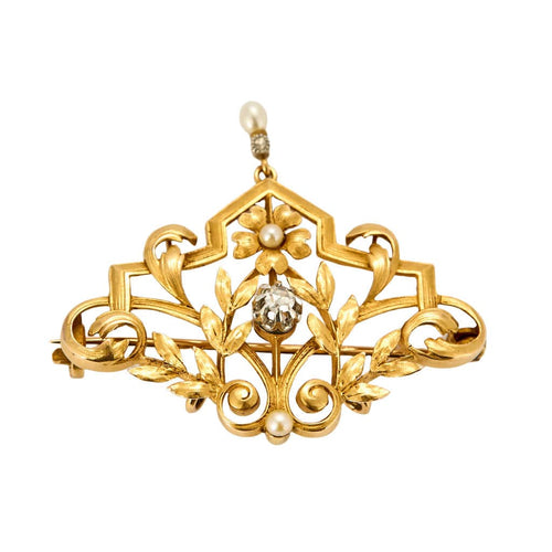 Broche Broche or jaunen diamant et perles 58 Facettes THI0298