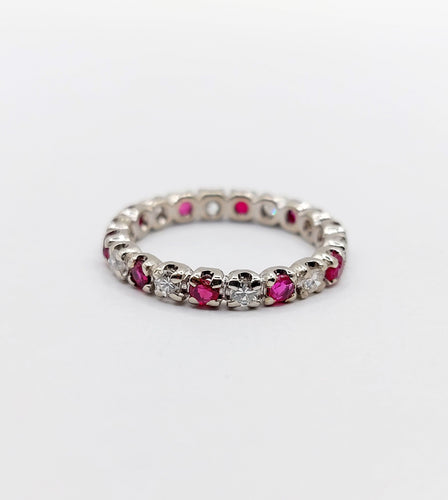 Bague 51 Alliance américaine vintage or blanc 18k diamants et rubis 58 Facettes A06081