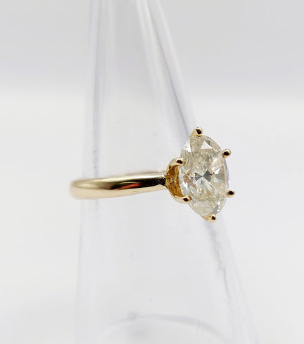 Bague 52 Bague solitaire or 14k ornée d'un diamant de 1,51 carats taille ovale Couleur J-K pureté SI2 avec certificat GWLAB 58 Facettes A03789