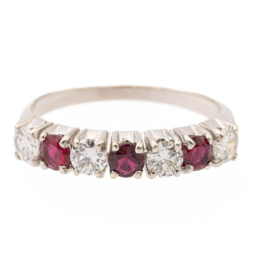 Bague 54 Bague demi alliance Or blanc Rubis, Diamant 58 Facettes 2432020CN