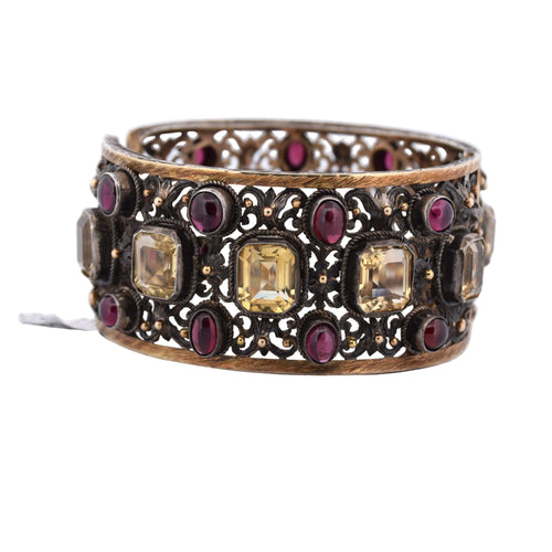 Bracelet Bracelet Buccellati vintage en or jaune 18 carats orné de béryls et de grenats 58 Facettes