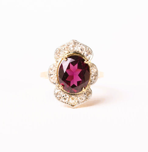 Bague 54 Bague marguerite rhodolite et diamants en or jaune 58 Facettes