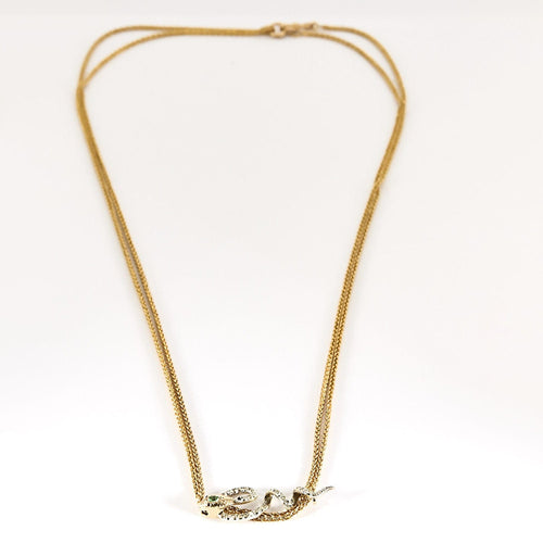 Collier Chaîne en or jaune et coulant Serpent en or gris et diamants et émeraude 58 Facettes SNA1712