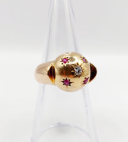 Bague 53 Bague art déco dôme bombé or rose diamant et rubis serti étoilé 58 Facettes A04368