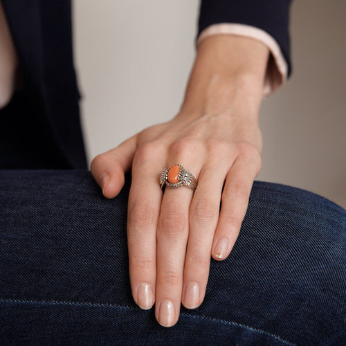 Bague 55 Bague or blanc, corail et diamants 58 Facettes P10L9