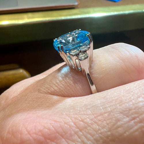 Bague 53 Bague Topaze Bleue 9.08 Ct Diamants 58 Facettes 7815 A