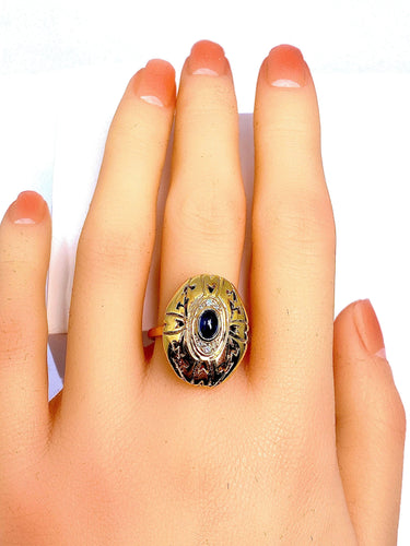 Bague Bague en or jaune 18 carats ,saphir cabochon et diamants 58 Facettes AB232