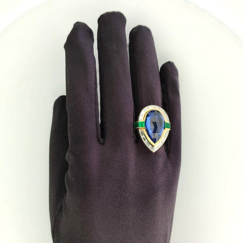 Bague 53 Bague vintage en or jaune 18 carats et saphirs, émeraudes, diamants 58 Facettes AN511