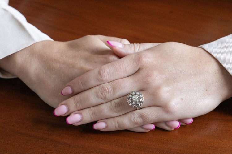 Bague 51 Bague en or blanc et platine sertie de diamants, milieu du XXe siècle 58 Facettes 11256