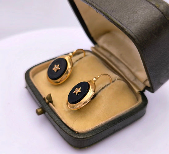 Boucles d'oreilles Boucles d'oreilles Napoléon III or, onyx et perle 58 Facettes