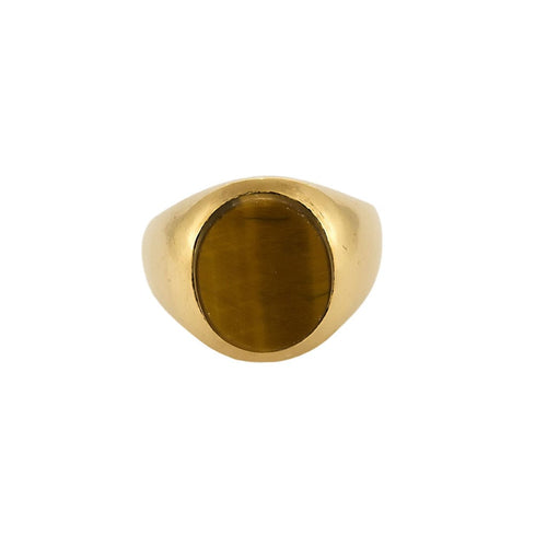 Ring Signet ring in yellow gold and tiger's eye quartz