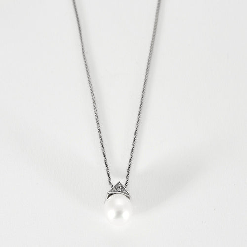 Collier Collier or blanc perle de culture et diamants 58 Facettes LP912/BET
