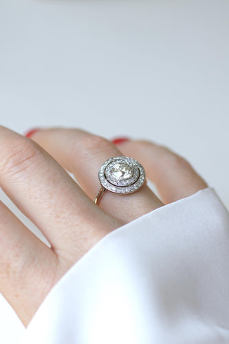 Bague 55 Bague Cible Ronde Art Déco Or blanc, Platine et Diamants 58 Facettes