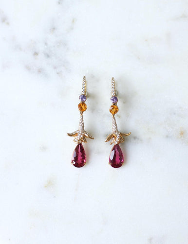 Boucles d'oreilles Lorenz Bäumer - Boucles d'oreilles or jaune, Rubellite, Saphir, Héliodore et Diamant 58 Facettes